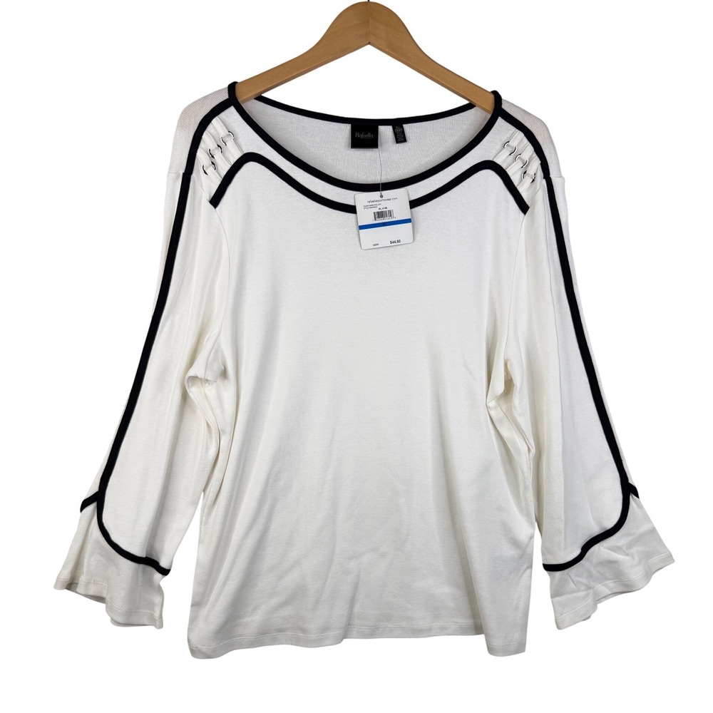 New Rafaella Long Sleeve Blouse size XL White/Black